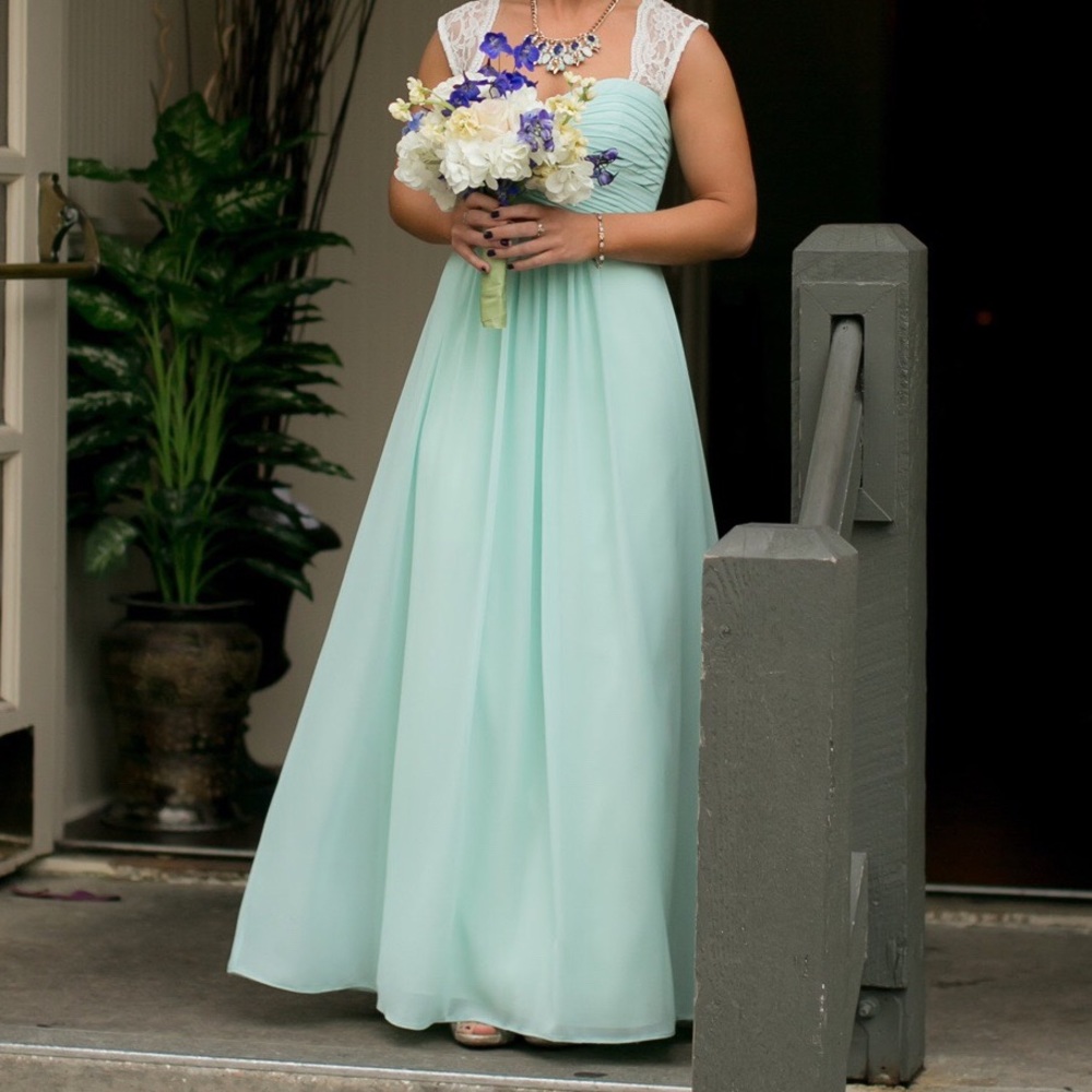 Bill Levkoff mint bridesmaid dress